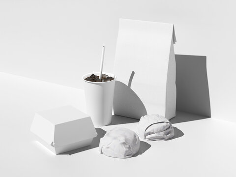 Blank White Fast Food Packaging for Branding Mockup 3D Rendering