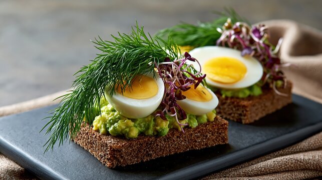 Tartines de pain de seigle garnies d'avocat et d'&Aring;&ldquo;uf dur aux herbes