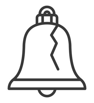 Broken bell icon, cracked bell symbol, vector illustration isolated on transparent background