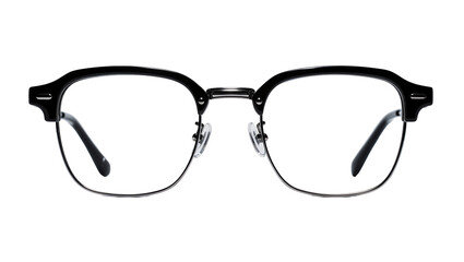 Black metal rimmed eyeglasses with clear lenses and clear nose pads