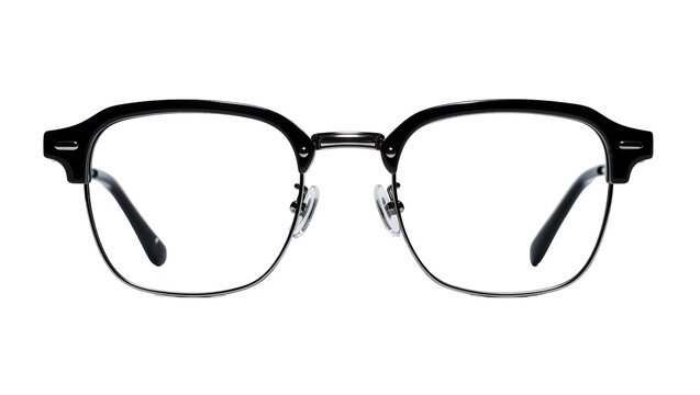 Black metal rimmed eyeglasses with clear lenses and clear nose pads