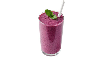 Purple berry smoothie in glass with mint and straw © Sophia