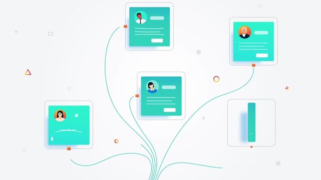 Organizational Tree Chart Linking Multiple Corporate Employee User Profile Cards 2D Animation