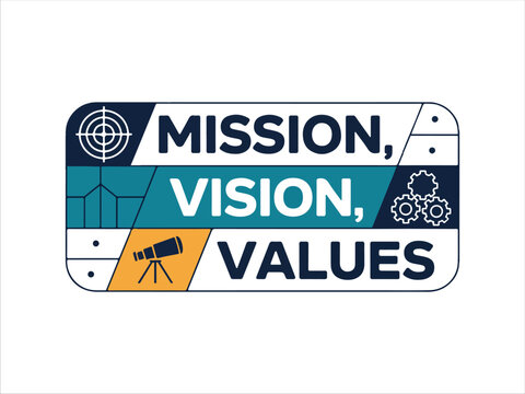 Mission vision values business concept with icons and text on colorful background