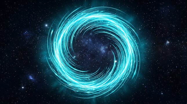Swirling cosmic energy vortex in deep space with glowing blue light
