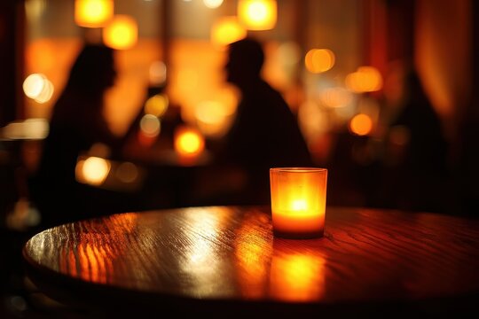 Two silhouettes on a blind date at a candlelit dinner exuding intimate romance