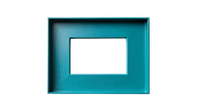 Teal rectangular picture frame with empty white space