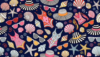 Fototapeta premium Colorful seashells and starfish collection.