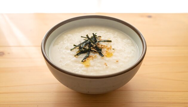 Traditional korean rice porridge juk with sesame oil