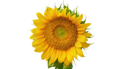 Obraz premium Bright yellow sunflower with green leaves