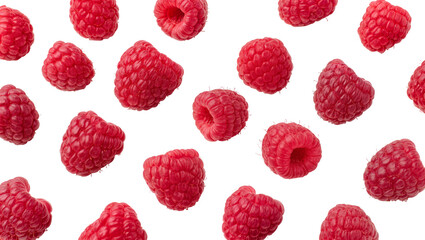 Fresh red raspberries scattered on white © Lukas