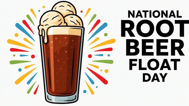 Cartoon Illustration of Root Beer Float with Ice Cream for National Root Beer Float Day and Vibrant Background