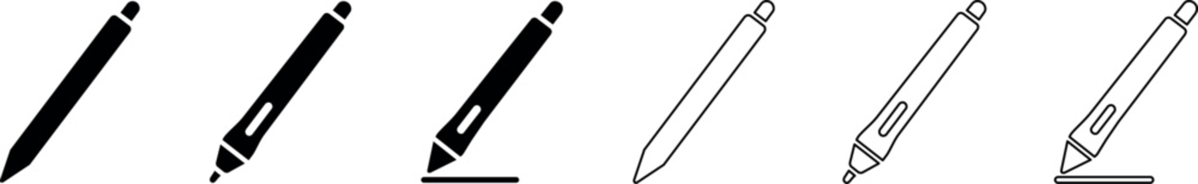 Pen icon set in solid and outline styles showing writing action