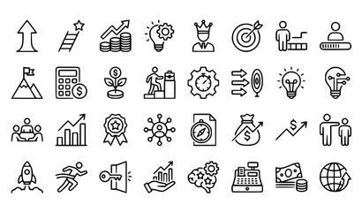 Naklejka premium Editable Success and Growth Line Icons with Business Progress Career Advancement and Financial Achievement