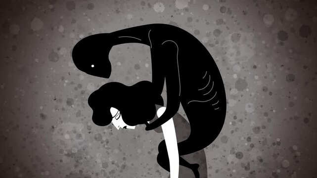 sad woman carrying the shadow entity of depression