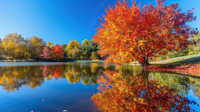 Tallow tree autumn colors reflected in pond