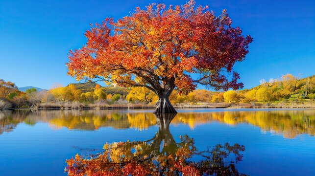 Tallow tree autumn colors reflected in pond