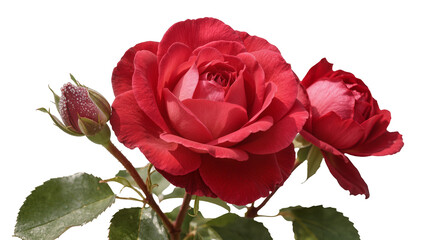 Fototapeta premium Red rose with bud and leaves on white