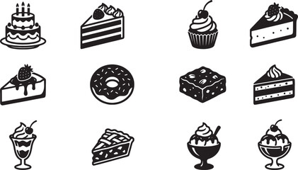 Naklejka premium Sweet desserts and cakes icon set illustration with icecream, illustration