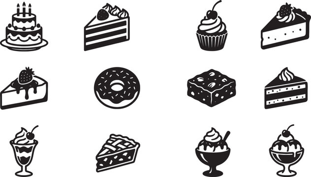 Sweet desserts and cakes icon set illustration with icecream, illustration