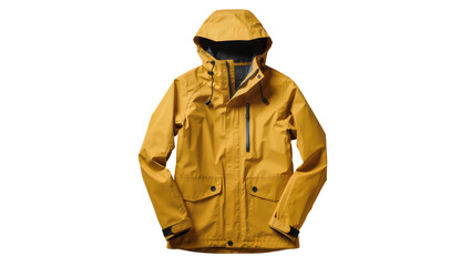 Yellow hooded waterproof jacket with pockets and zipper © Anna