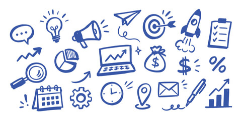 Business Marketing Doodle Set Vector Illustration