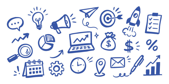 Business Marketing Doodle Set Vector Illustration