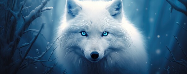 Fototapeta premium white polar fox in mystic winter forest illustration
