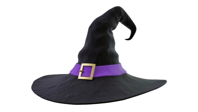 Black witch hat with purple band and gold buckle