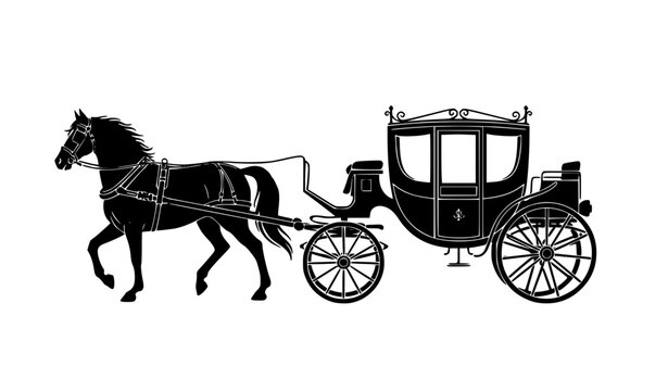Horse drawn carriage profile silhouette vector illustration