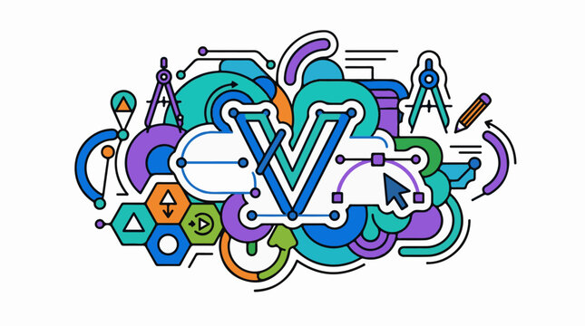 A colorful graphic design featuring various shapes and symbols (1)