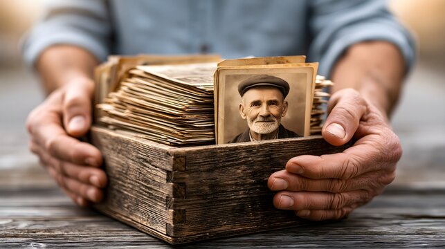 Hands browsing vintage postcards at a flea market