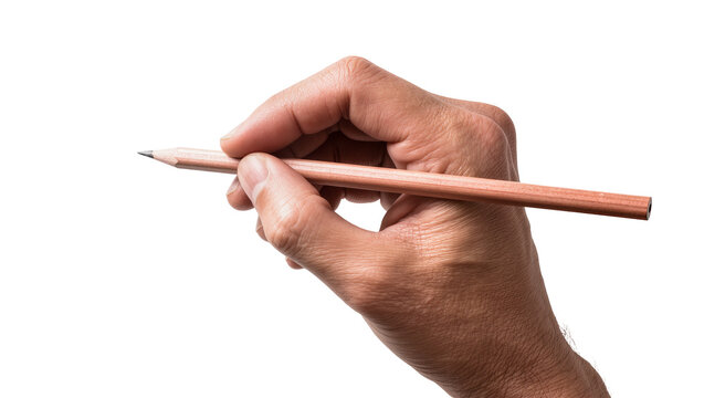 Hand holding wooden pencil for writing or drawing