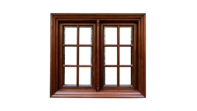 Double wooden window frame with mullions and transoms