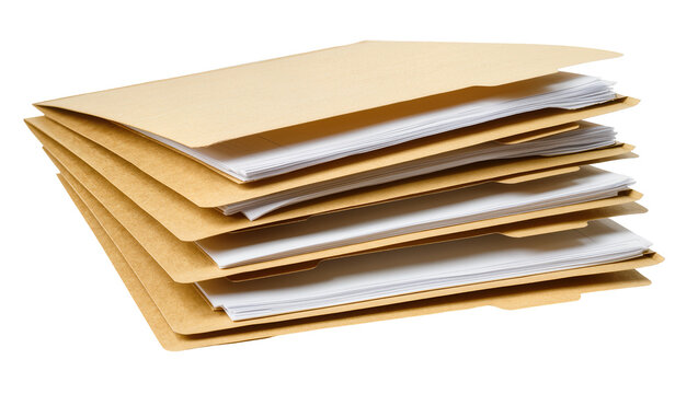 Stack of manila folders with white paper inside