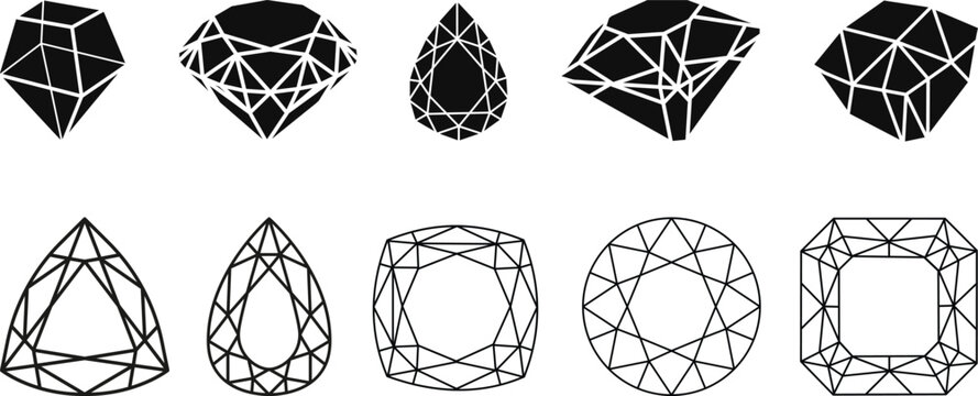 Diamond gemstone icon set vector for web and mobile app. diamond gems sign and symbol black style silhouette. Royal diamond, computer, mobile app, Abstract diamond, isolated on transparen