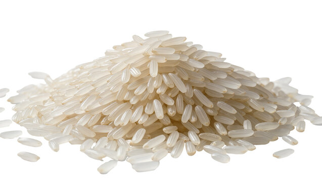 Pile of uncooked long grain white rice kernels