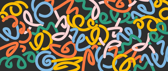 Fototapeta premium Abstract doodle background, banner with colorful abstract zigzags