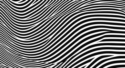 Naklejka premium Black and white abstract background with wavy stripes and zebra pattern for modern graphic design, motion concepts, and artistic textures.