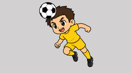 Obraz premium Cute Anime Style Boy Character Playing Soccer Heading A Football Ball Illustration