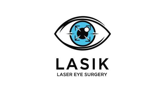 Professional logo for LASIK laser eye surgery featuring a blue iris icon with a black pupil and target crosshair symbols.