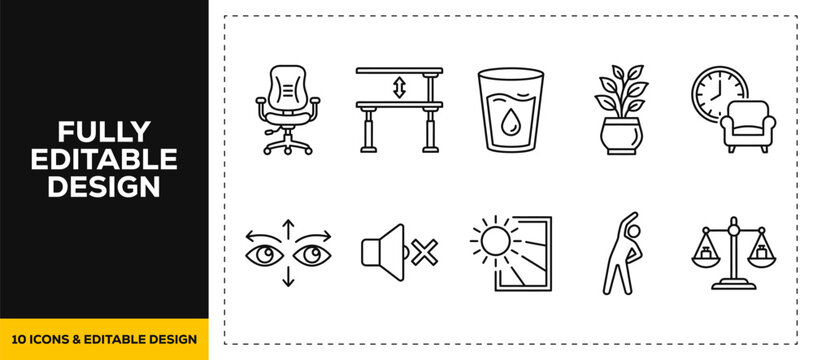 flat vector illustration line art icon bundle set design displaying smart home living room furniture interior automation control technology house device internet security
