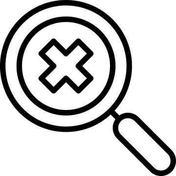 Unsuccessful search thin line icon, magnfier with cross mark, test failed, data error. Thin line icon. Vector illustration.