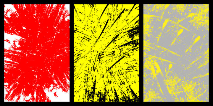 Vibrant abstract grunge textures black and red grunge overlays on yellow background