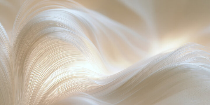 Abstract elegant flowing white silk texture with soft 3D waves and warm glowing light background