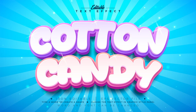 Cotton Candy Editable Text Effect Graphic Style Design with 3d Typography Lettering on Shiny Blue Background. Premium Vector Mockup Illustration Template for Greeting Card, Party Flyer, Promotional