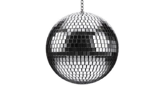 Silver disco ball with chain hanging