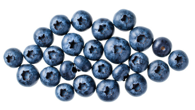 Scattered fresh blueberries with visible star-shaped calyx