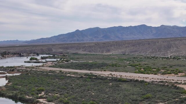 Drone Shot of Colorado River Big Bend and Landscape of Nevada Near Laughlin USA
