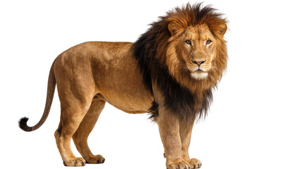 Majestic male lion with full mane standing profile view © Laura